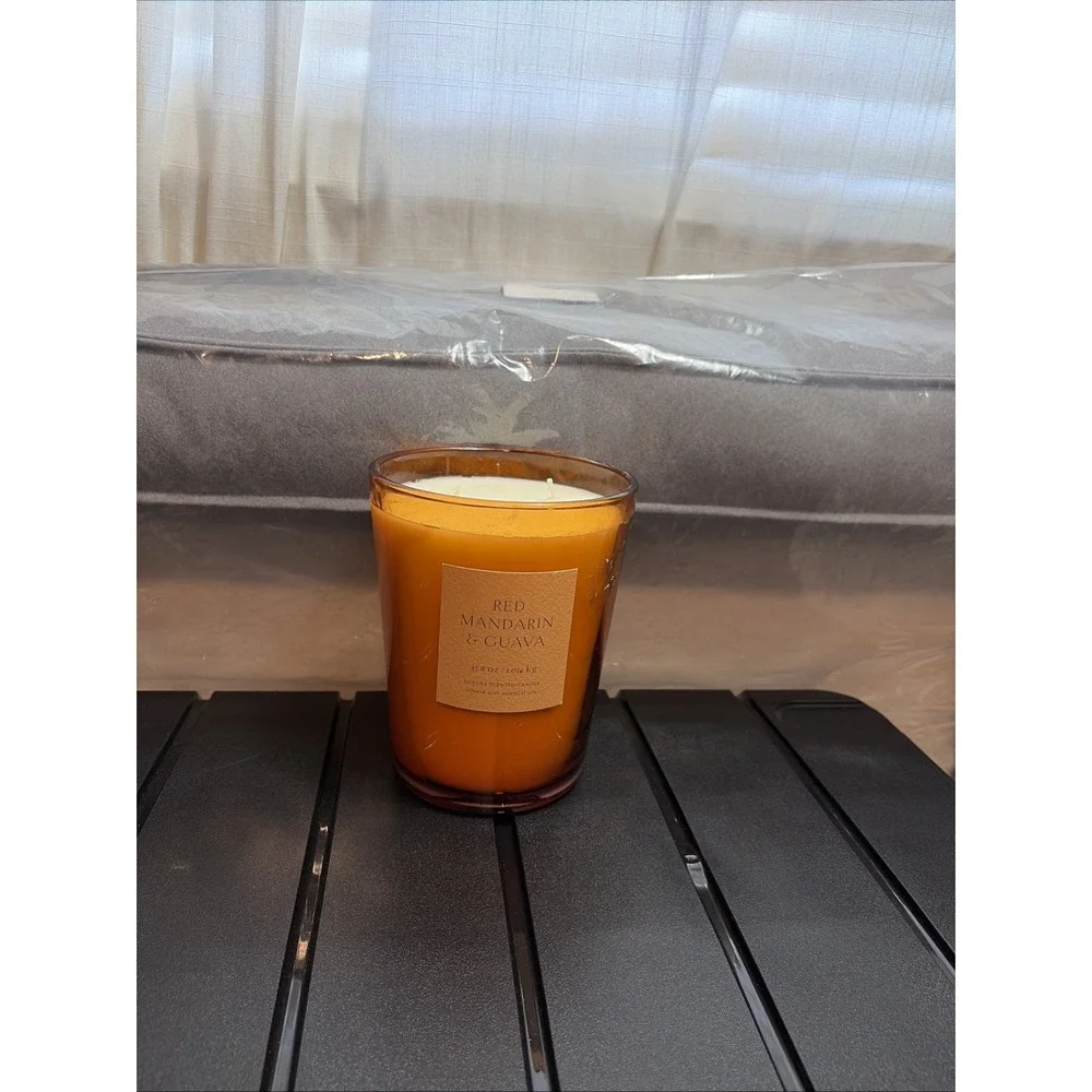 Threshold 35.8oz Colored Vase‎ Glass Mandarin & Guava Candle Orange- BRAND NEW